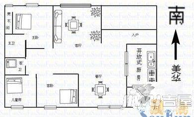 心语雅园2室2厅1卫88㎡户型图