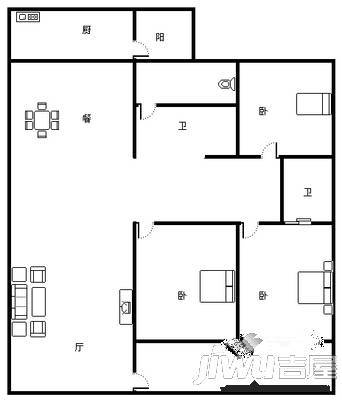 心语雅园2室2厅1卫88㎡户型图