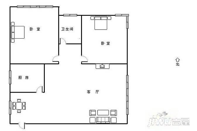 秦江花园3室2厅1卫97㎡户型图