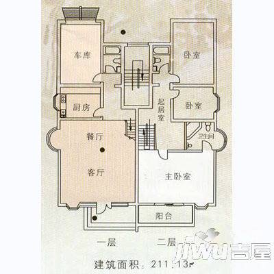 帝苑别墅3室2厅2卫211.1㎡户型图