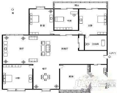 原田花园3室2厅1卫121㎡户型图