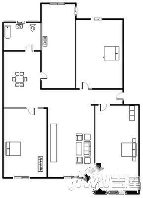 原田花园3室2厅1卫121㎡户型图