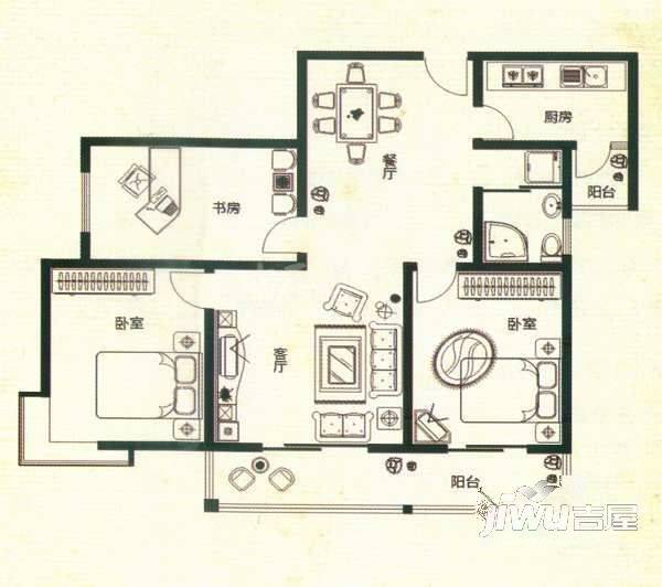 学府名邸2室1厅1卫户型图