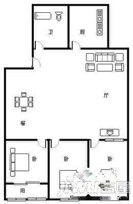 西单公寓3室2厅2卫154㎡户型图