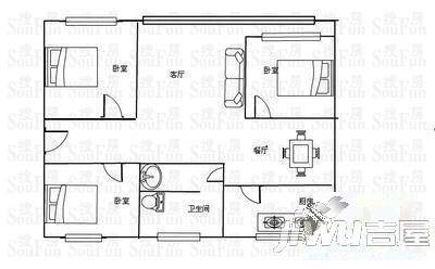 玫瑰花园3室2厅2卫170㎡户型图