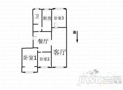 京广花园3室1厅1卫90㎡户型图