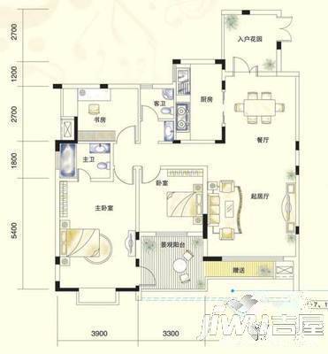 怡景花园3室2厅1卫107㎡户型图