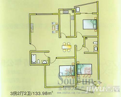 通达春天3室2厅1卫户型图