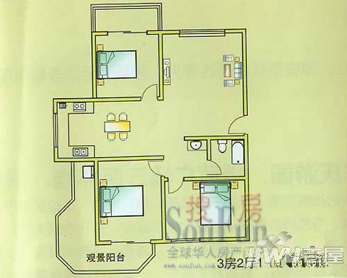 通达春天3室2厅1卫户型图