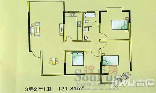 通达春天3室2厅1卫户型图