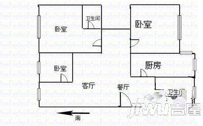 高教小区3室2厅2卫150㎡户型图