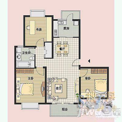 心语雅园2室2厅1卫88㎡户型图