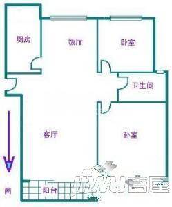 心语雅园2室2厅1卫88㎡户型图