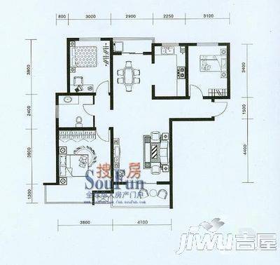 金水商业银行家属院3室2厅2卫133㎡户型图