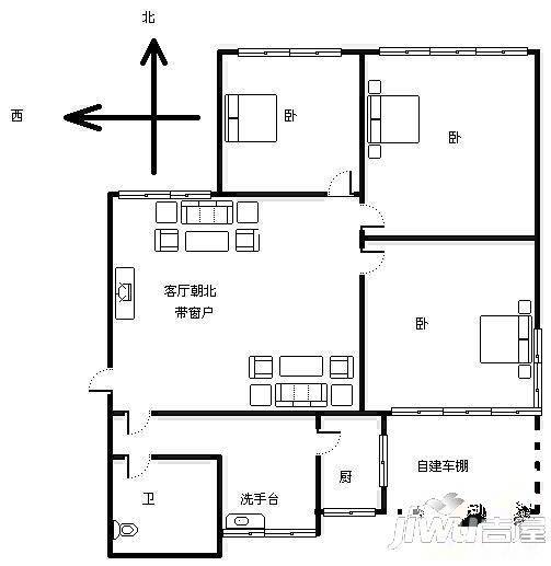 苗圃小区2室2厅1卫85㎡户型图