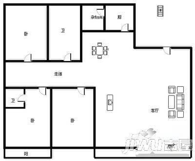 都市铭座3室2厅2卫143㎡户型图