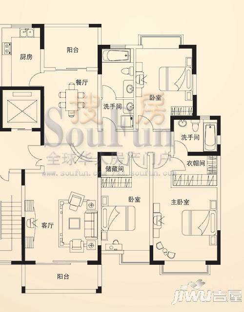 名门世家3室2厅2卫148.9㎡户型图