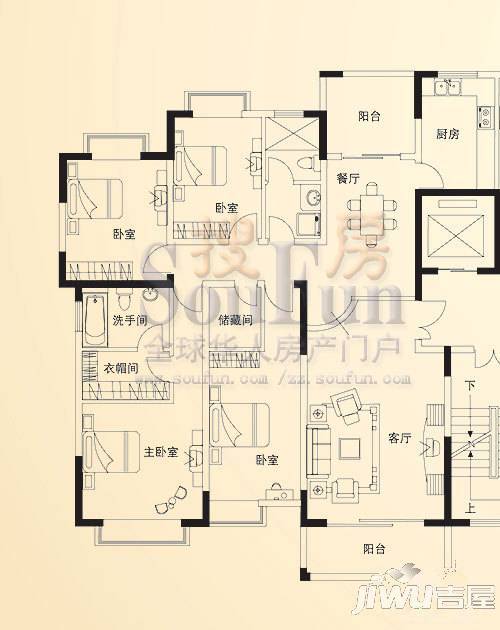 名门世家3室2厅2卫148.9㎡户型图