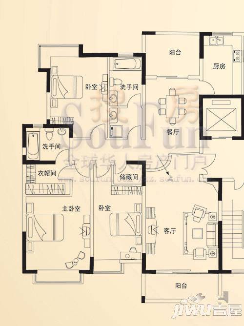 名门世家3室2厅2卫148.9㎡户型图