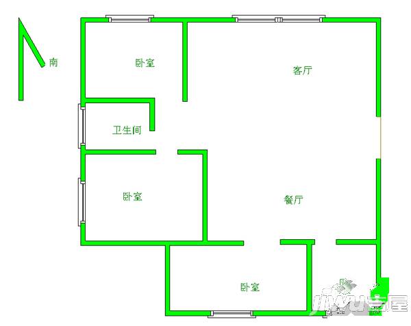 建业桂圆2室2厅1卫90㎡户型图