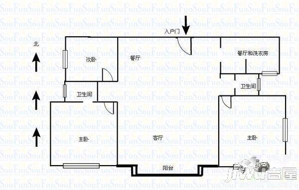 丰庆华府2室2厅1卫95㎡户型图