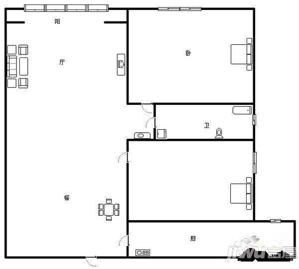 丰庆华府2室2厅1卫95㎡户型图