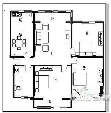 秦江花园3室2厅1卫97㎡户型图