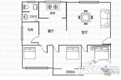 开元银田3室2厅1卫135㎡户型图