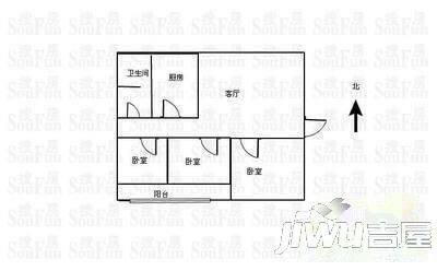 开元银田3室2厅1卫135㎡户型图