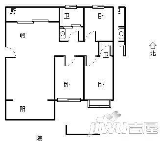 开元银田3室2厅1卫135㎡户型图