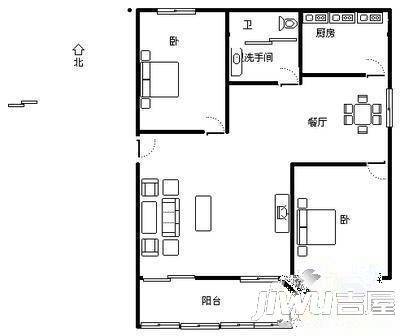 雅居一方2室2厅1卫户型图