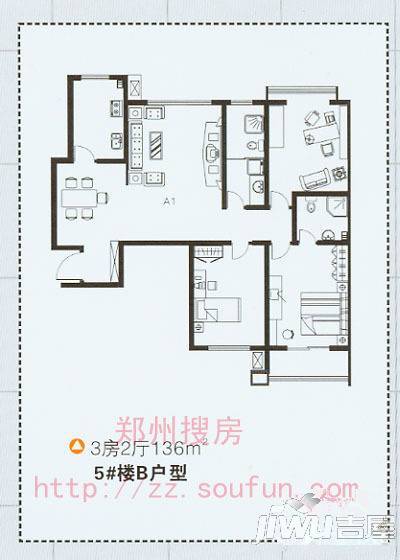 美丽源3室2厅2卫136㎡户型图