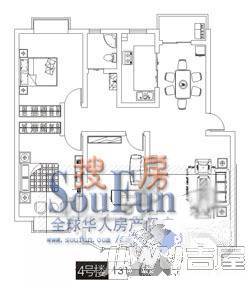 秦岭蓝天佳园3室2厅1卫150.3㎡户型图