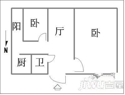 前进路50号院2室1厅1卫63㎡户型图