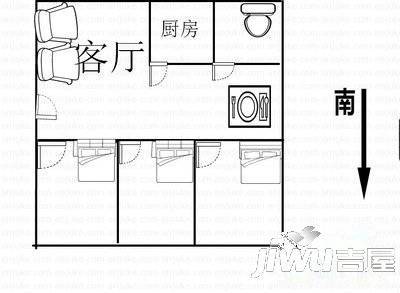 粮运社区2室2厅1卫100㎡户型图