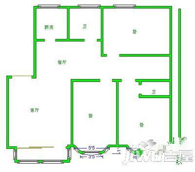 邙山教委家属院3室2厅1卫120㎡户型图