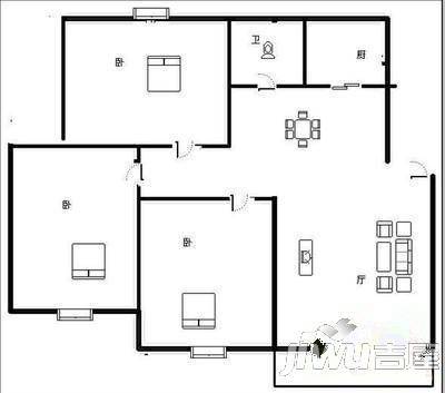 邙山教委家属院3室2厅1卫120㎡户型图