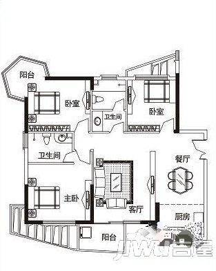 裕华文汇3室2厅1卫129㎡户型图