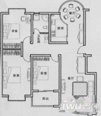 裕华文汇3室2厅1卫129㎡户型图