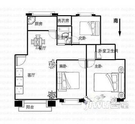 西景佳苑1室1厅1卫50㎡户型图