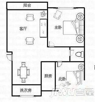 闫垌小区2室2厅1卫87㎡户型图