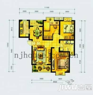 闫垌小区2室2厅1卫87㎡户型图