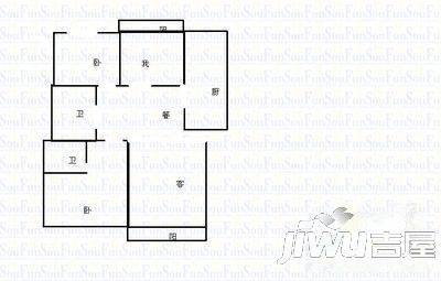 闫垌小区2室2厅1卫87㎡户型图