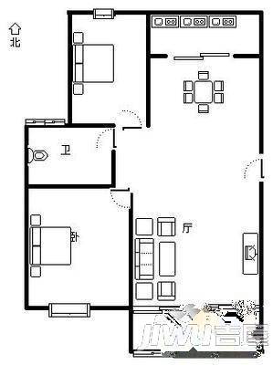 闫垌小区2室2厅1卫87㎡户型图