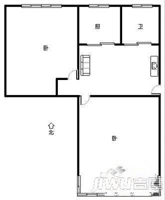 汝河小区2室1厅1卫56㎡户型图