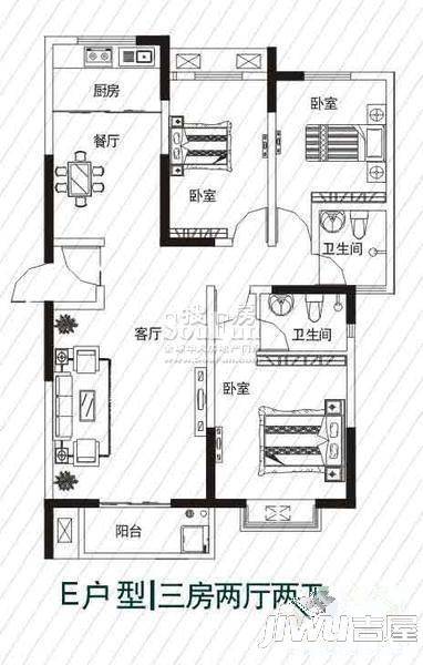 未来和枫苑3室2厅1卫户型图