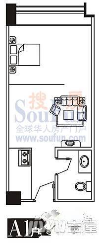 名门盛世1室1厅1卫42.8㎡户型图