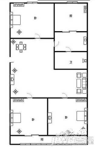 中州公寓3室2厅1卫122㎡户型图