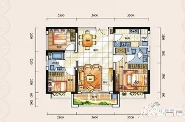 中州公寓3室2厅1卫122㎡户型图