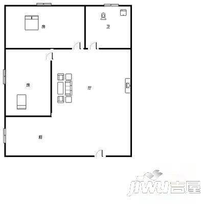 东郡香域巴黎2室1厅1卫63㎡户型图